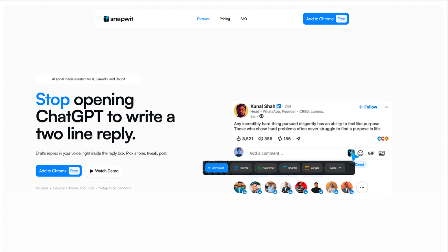 Snapwit AI reply assistant for social media