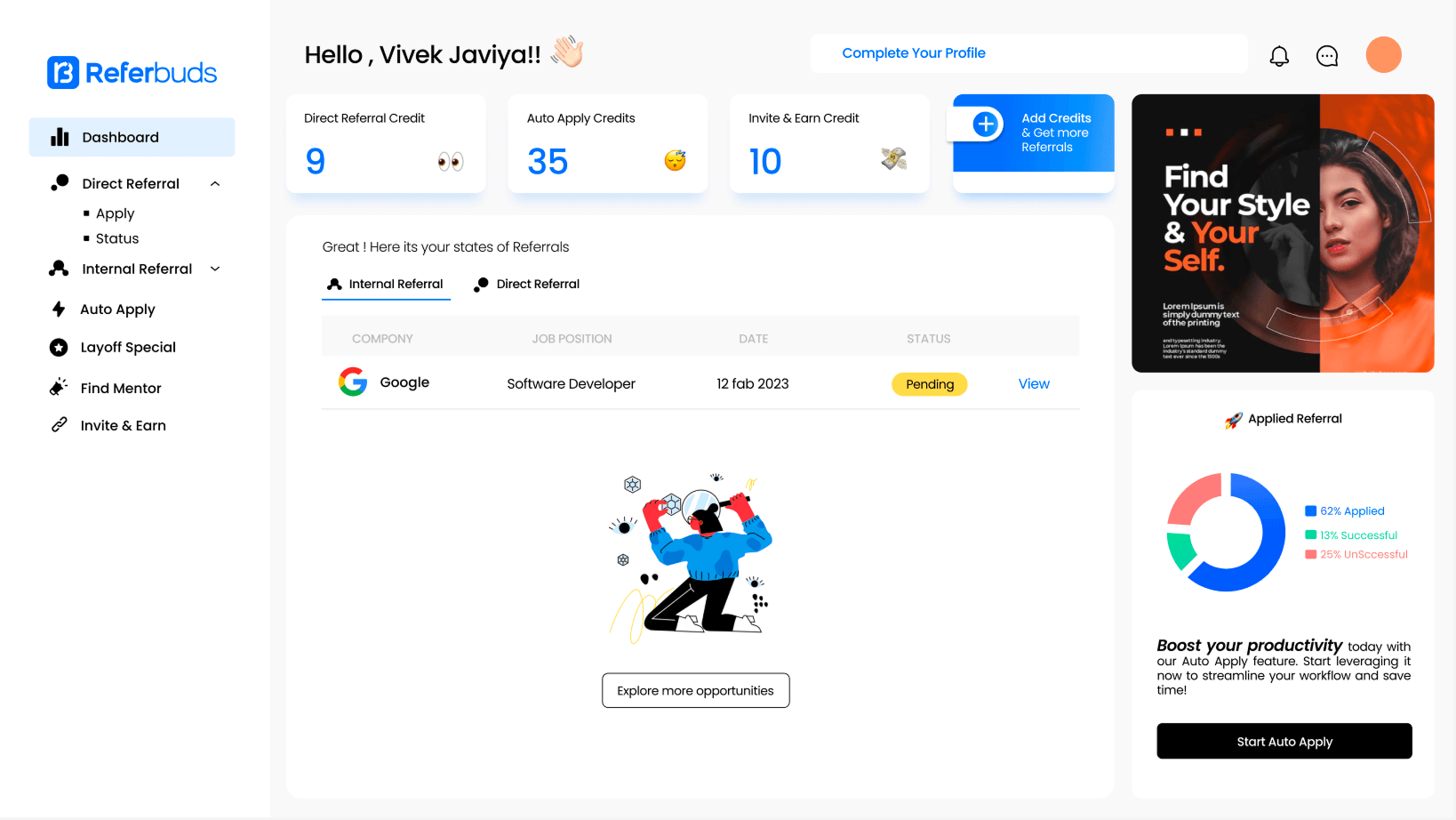 Referral tracking dashboard